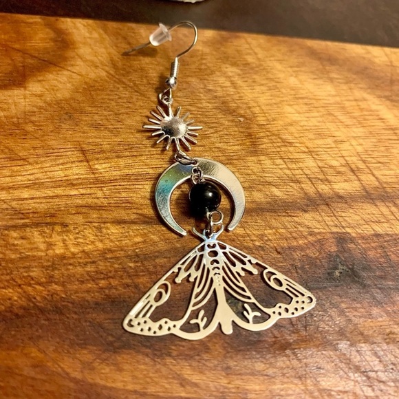 The Sun and The Moon Moth Boho Dangler Earrings - Picture 7 of 7